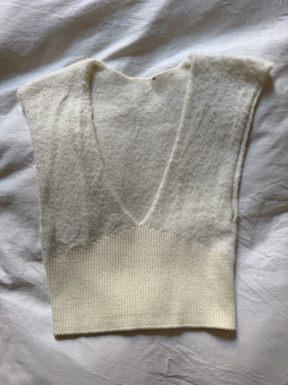 Free People Cream Fuzzy V-Neck Sweater Vest